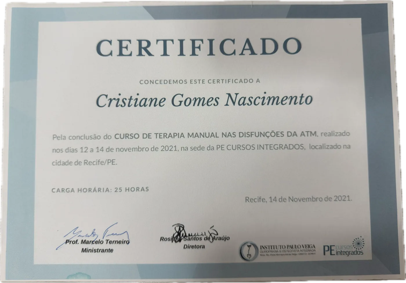Certificado: Terapia Manual nas Disfunções da ATM